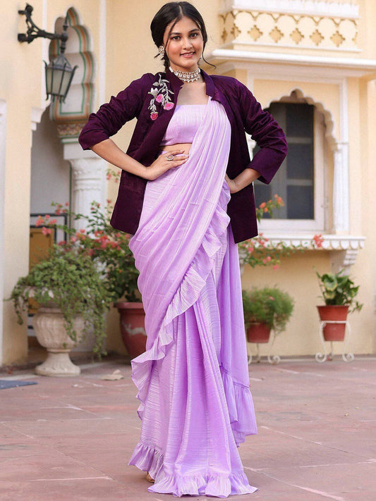 Lavanya The Label Ruffled Saree With Embroidered Jacket