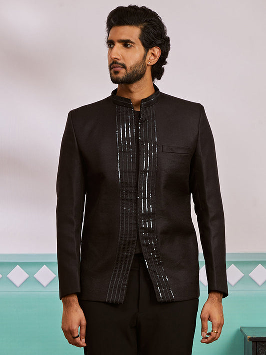 Men's black jute jodhpuri suit