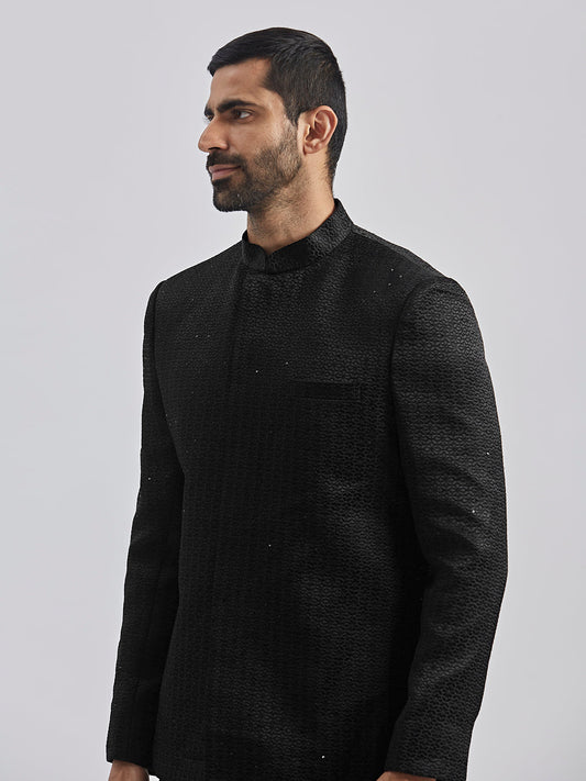 Men's Black Silk Blend Jodhpuri Pyjama Set