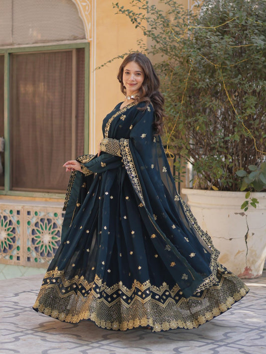 Premium Designer Readymade Teal Gown