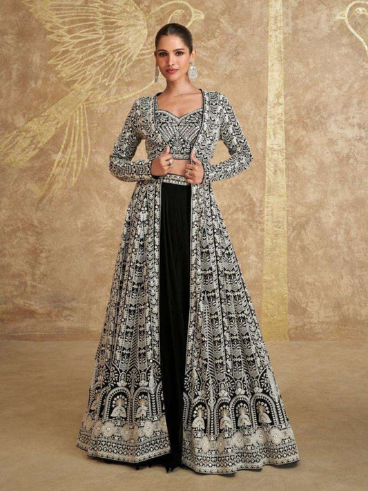 Sequins Work Jacket Style Georgette Lehenga