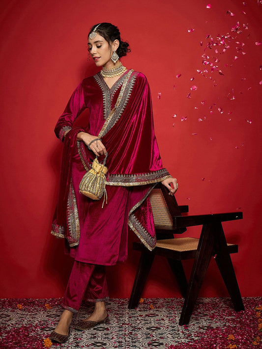 Embroidered Velvet Dupatta with Zari