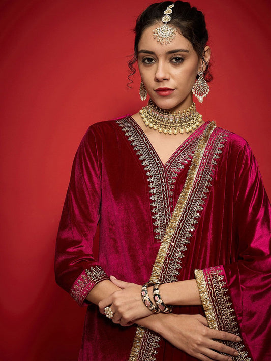 Embroidered Velvet Dupatta with Zari
