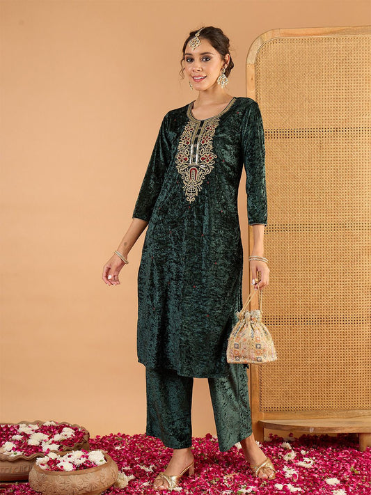 Ethnic Motifs Embroidered Round Neck Regular Zari Kurta with Palazzos