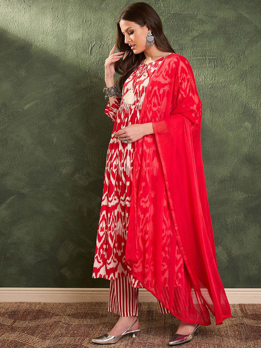 Ethnic Motifs Printed Pure Cotton Kurta With Trousers & Dupatta