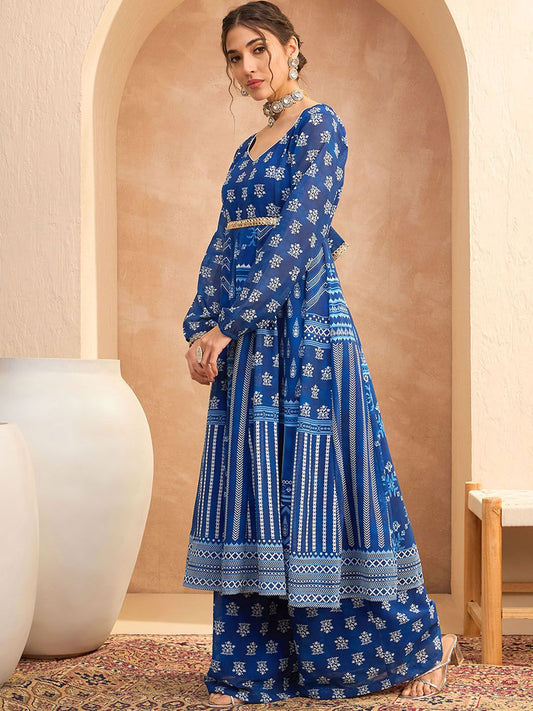 Floral Printed Anarkali Kurta with Palazzos