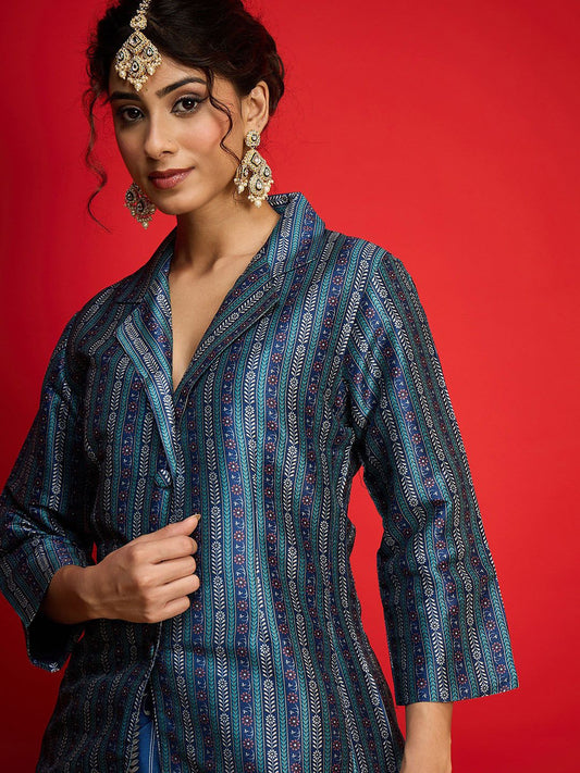Floral Printed Blazer Top With Anarkali Skirt