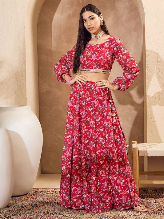 Floral Printed Top With Skirt