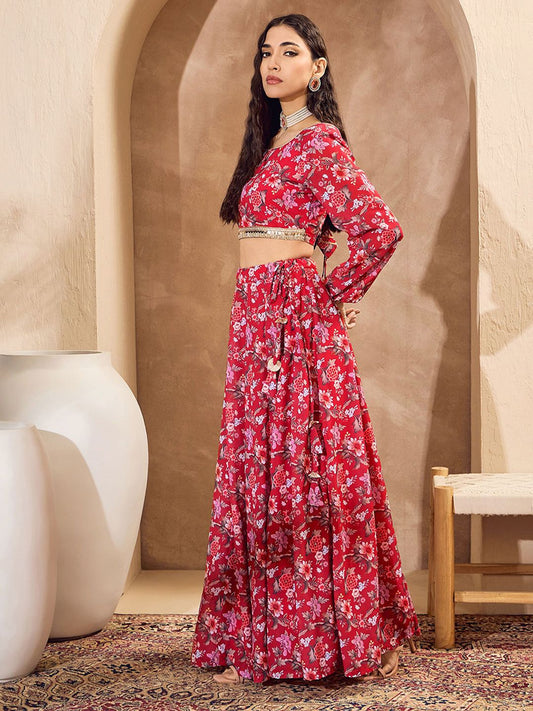 Floral Printed Top With Skirt