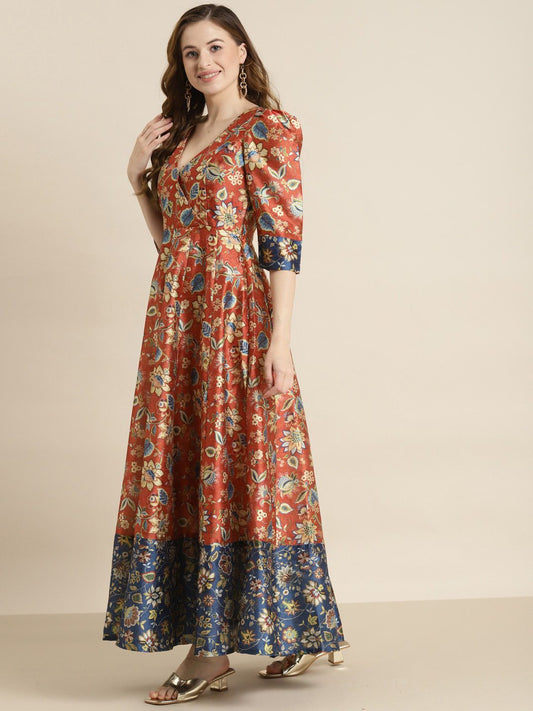 Orange & Blue Floral Maxi Dress