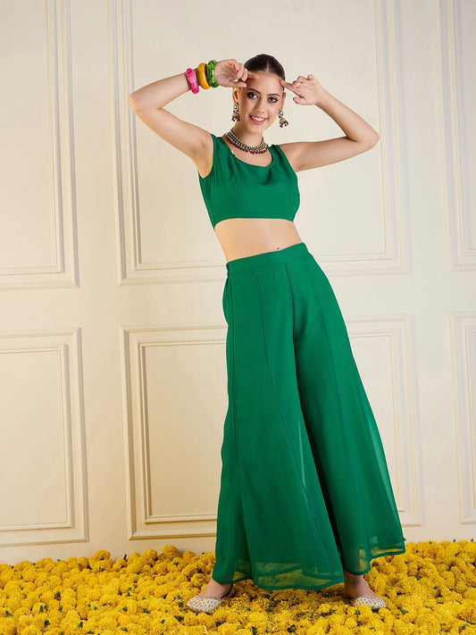 Printed Short Sleeve Shrug Top & Palazzos Co-Ords