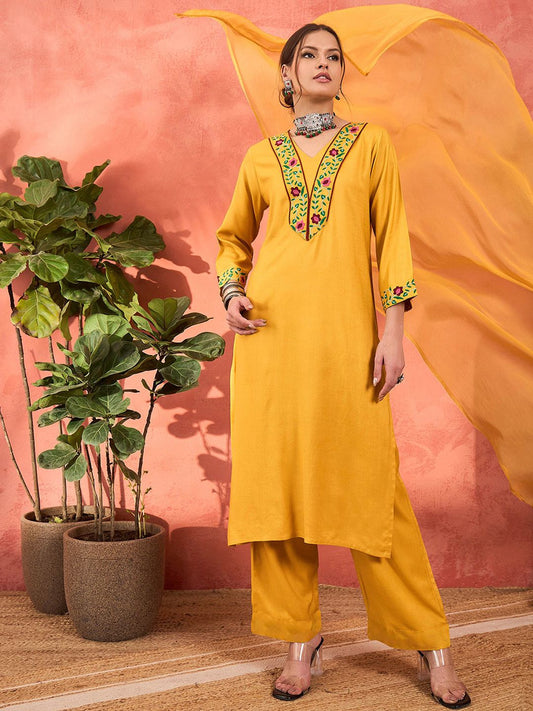 Women Floral Embroidered Kurta with Palazzo & Dupatta