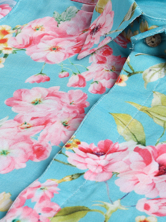 Sishu Boy's Aqua Floral Printed Kurta Patiala Set