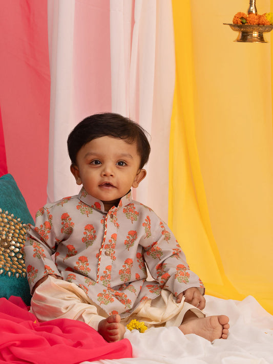 Sishu Boy's' Multicolor-Base-Beige And Cream Kurta Patiala Set