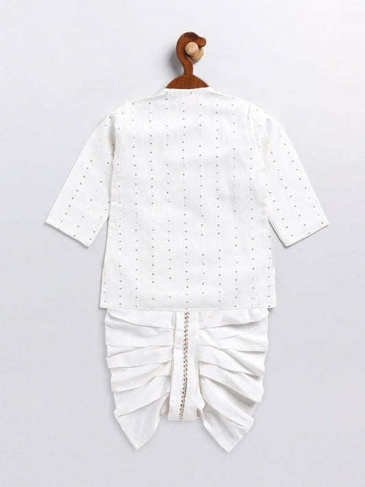 Sishu Boy's White Embellished Angrakha Kurta Dhoti Set