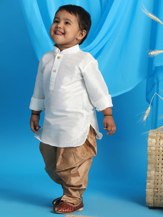 Boys' white and rose gold kurta with dhoti pant set