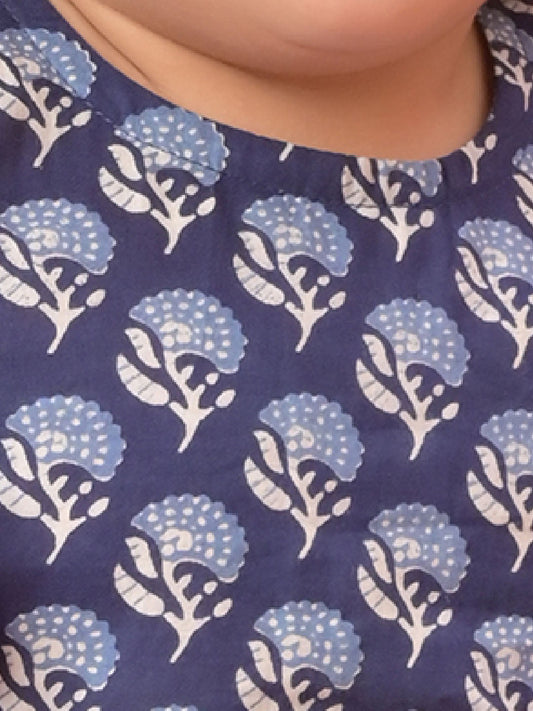 Sishu Girl's Blue Cotton Printed Dress