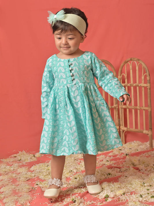 Girls' green chikankari cotton kurta