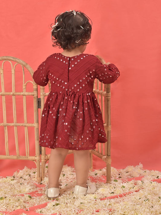 Sishu Girl's Maroon Mirror Kurta