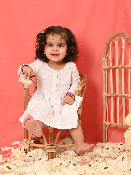 Sishu Girl's White Chikankari Cotton Kurta