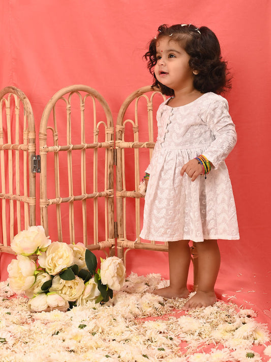 Sishu Girl's White Chikankari Cotton Kurta