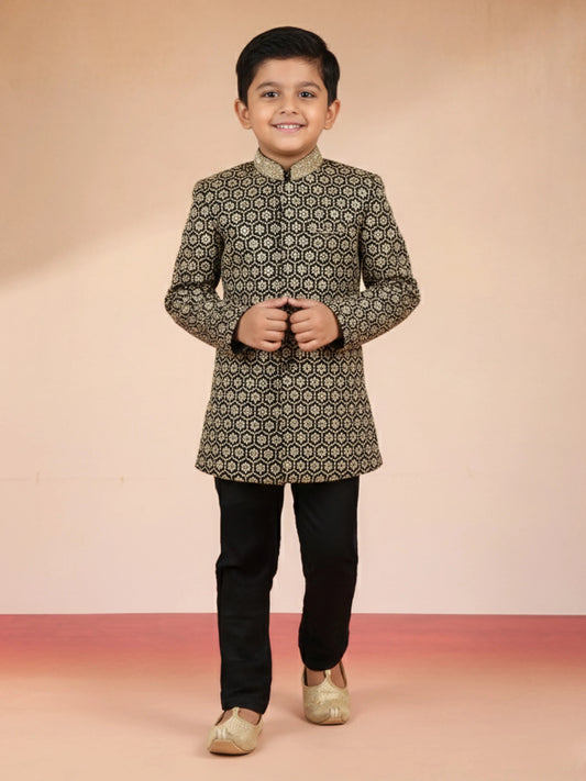 Black Imported Suiting Wedding Wear Boys Jodhpuri Suit