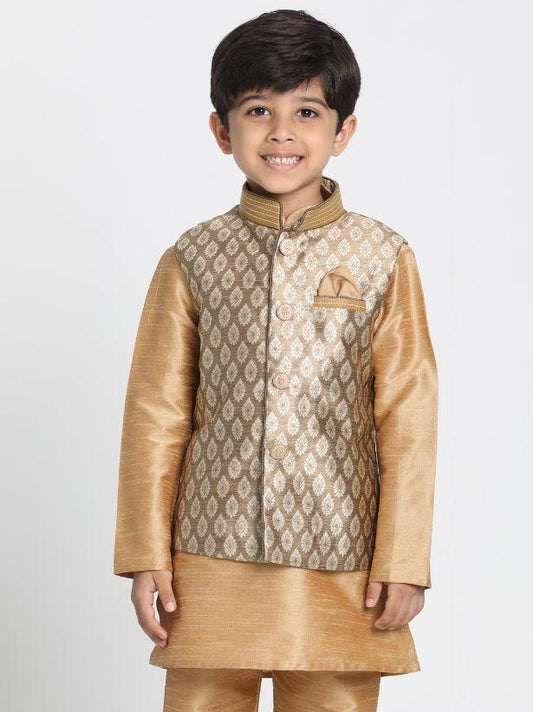 Boys' Golden Cotton Silk Blend Nehru Jacket
