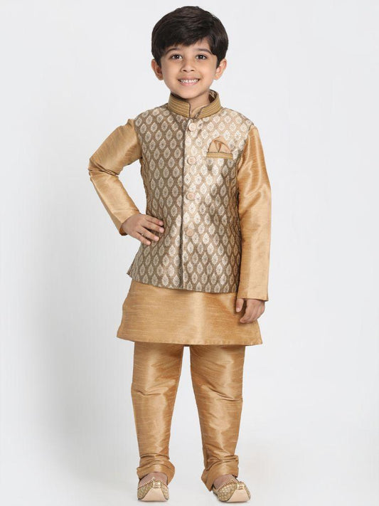 Boys' Golden Cotton Silk Blend Nehru Jacket