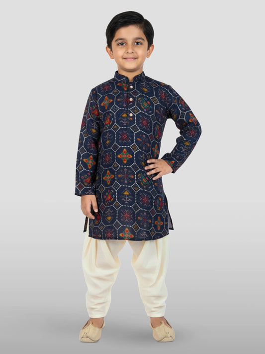 Navy Blue Rayon Diwali Boys Kurta Set