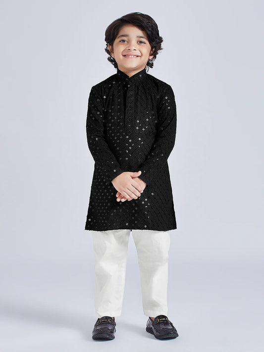 Blue Rayon Casual Boys Kurta Set