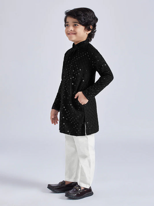 Blue Rayon Casual Boys Kurta Set