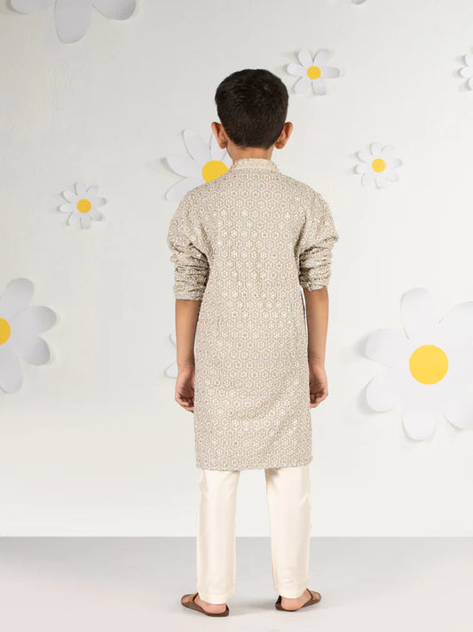 Grey Rayon Diwali Boys Kurta Set