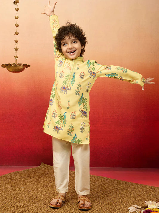 Yellow Rayon Diwali Boys Kurta Set