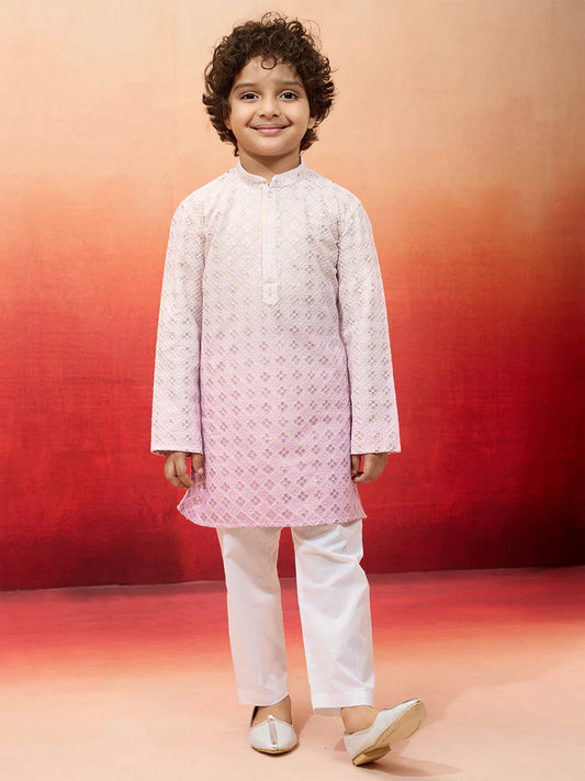Onion Pink Sequins Cotton Navratri Boys Kurta Set