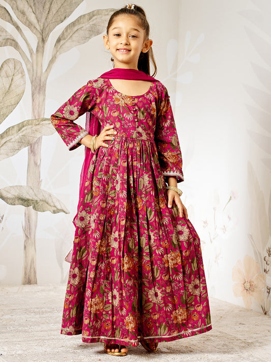 Multicolor Cotton Wedding Wear Girls Anarkali Set