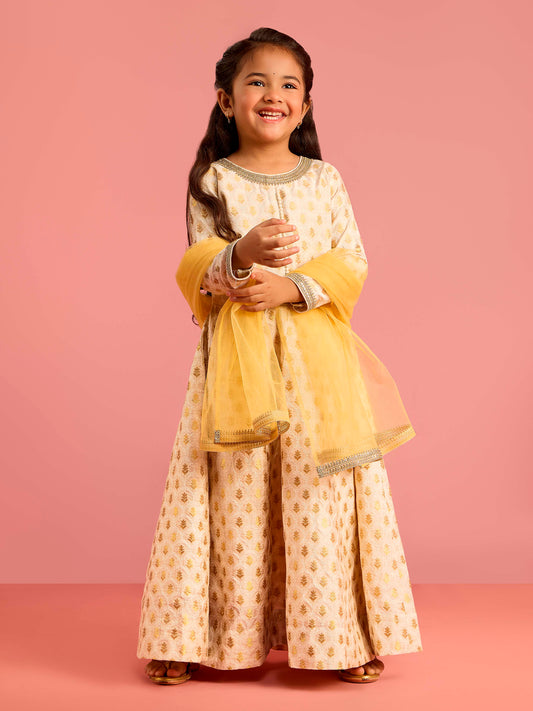Cream Silk Blend Wedding Wear Girls Co-Ord Set