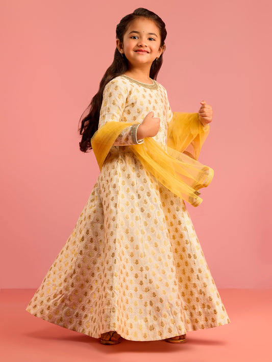 Cream Silk Blend Wedding Wear Girls Co-Ord Set