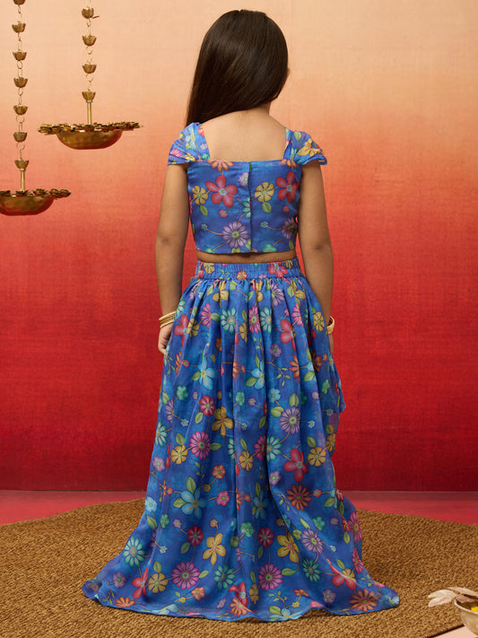 Organza Lehenga Set with Choli for Girls | Blue | Diwali