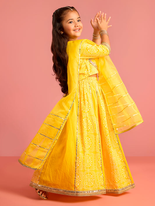 Yellow Cambric Cotton Wedding Wear Girls Lehenga Choli Set
