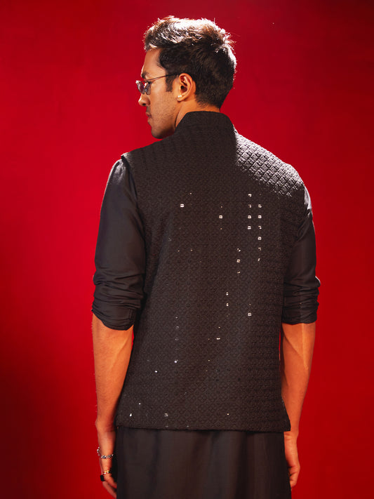 Classic Black Silk Blend Party Wear Men's Jacket