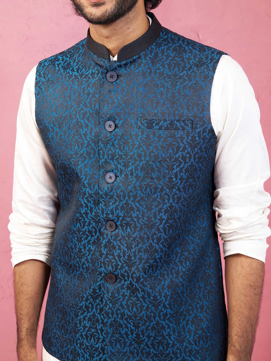 Turquoise Silk Blend Party Wear Men's Jacket