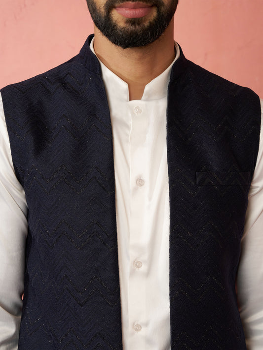 Navy Blue Silk Blend Wedding Wear Men's Jacket