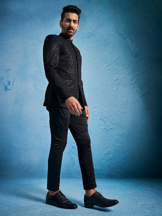 Black Silk Blend Festival Men's Jacket Set