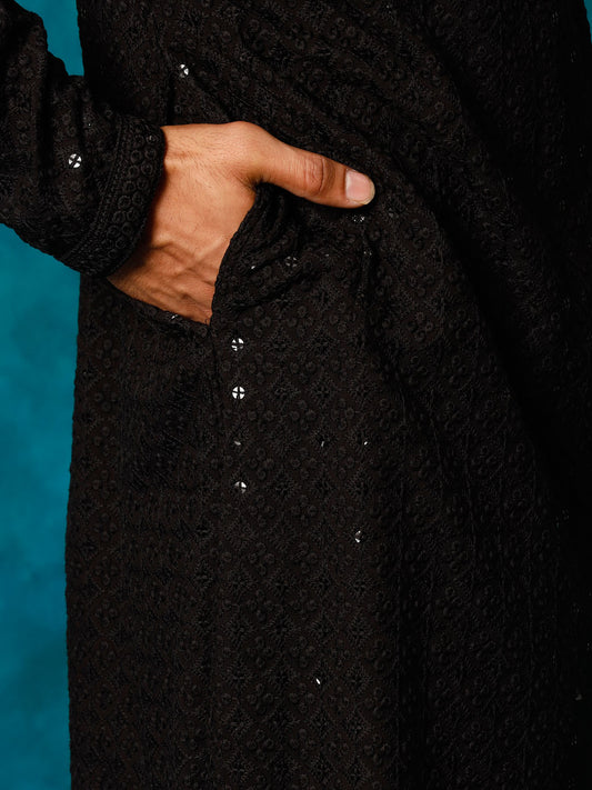 Black Rayon Festival Wear Men's Kurta Set