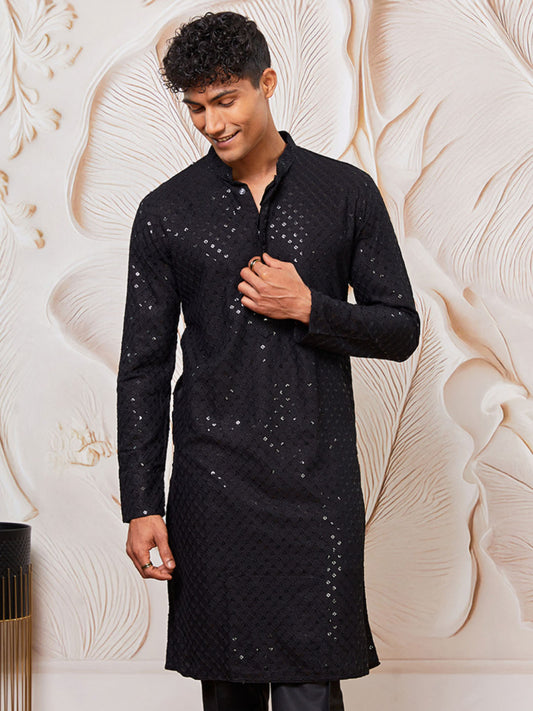 Black Rayon Festival Men's Kurta Set