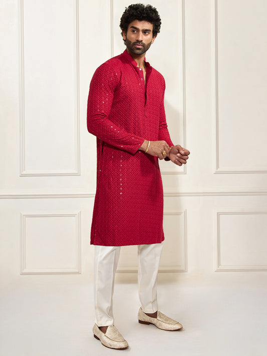 Maroon Rayon Festival Wear Men's Kurta Set