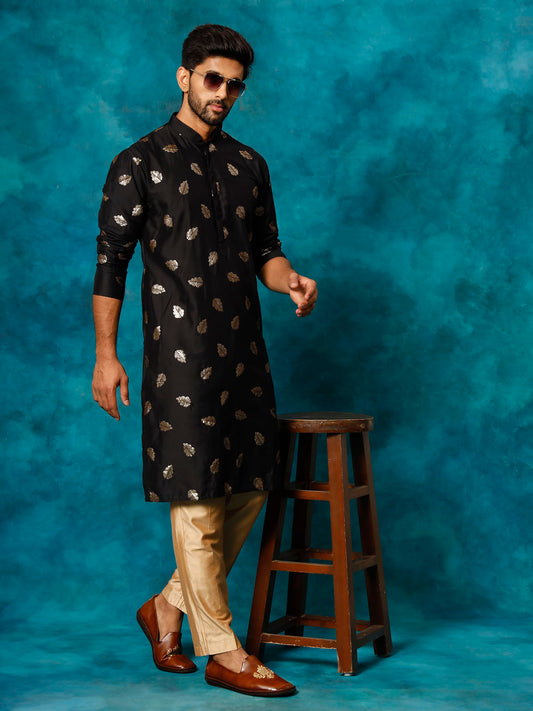 Black Cotton Blend Wedding Men's Kurta