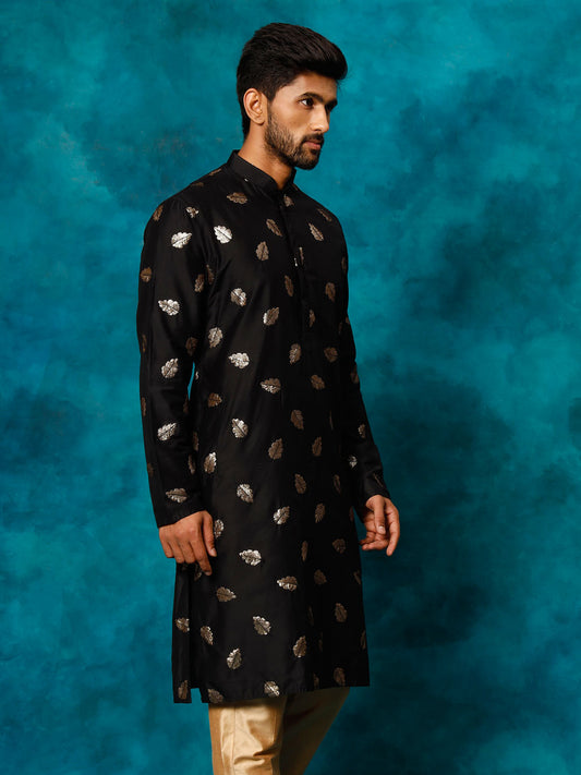 Black Cotton Blend Wedding Men's Kurta