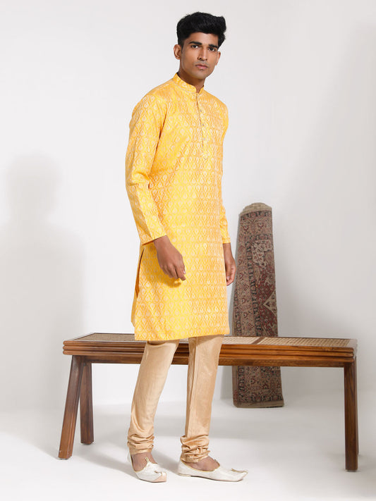 Men's Yellow Silk Blend Kurta
