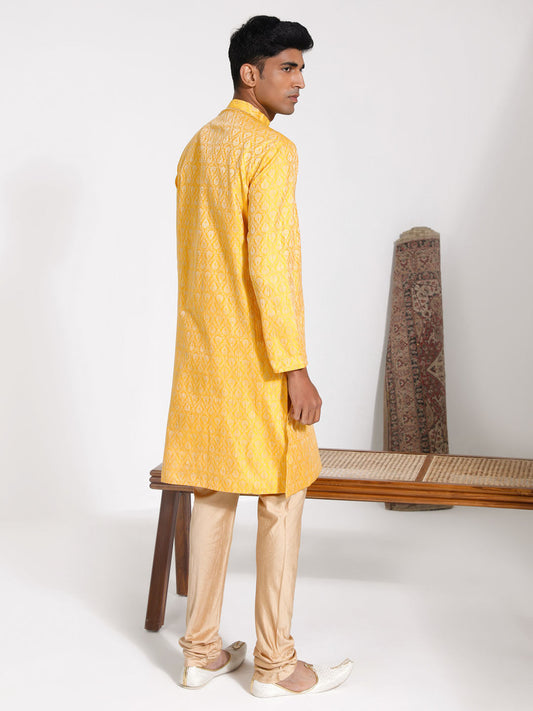 Men's Yellow Silk Blend Kurta